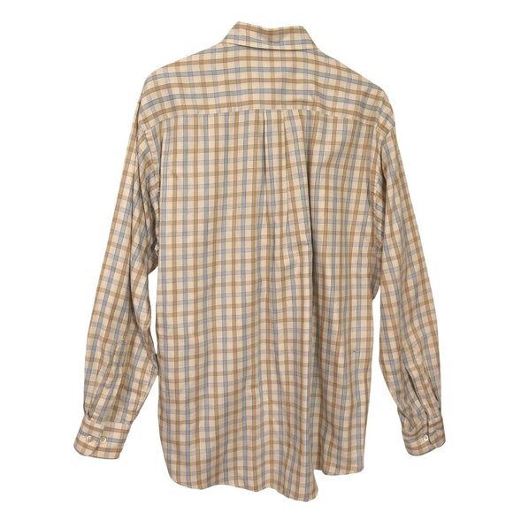 Gitman Bros Button Down Shirt Mens L Beige Blue Check Business Casual - Picture 2 of 9